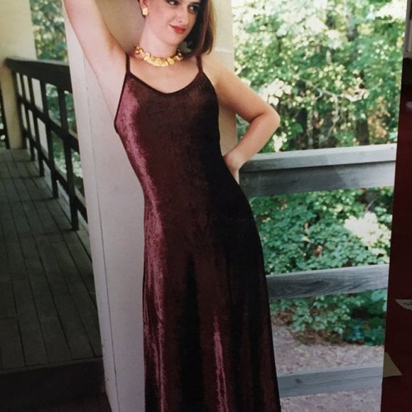 Vintage Dresses & Skirts - Vintage 90's Velvet Maroon Burgundy Maxi Dress